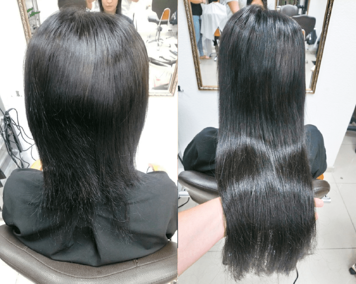 Наращивание черных волос фото до и после