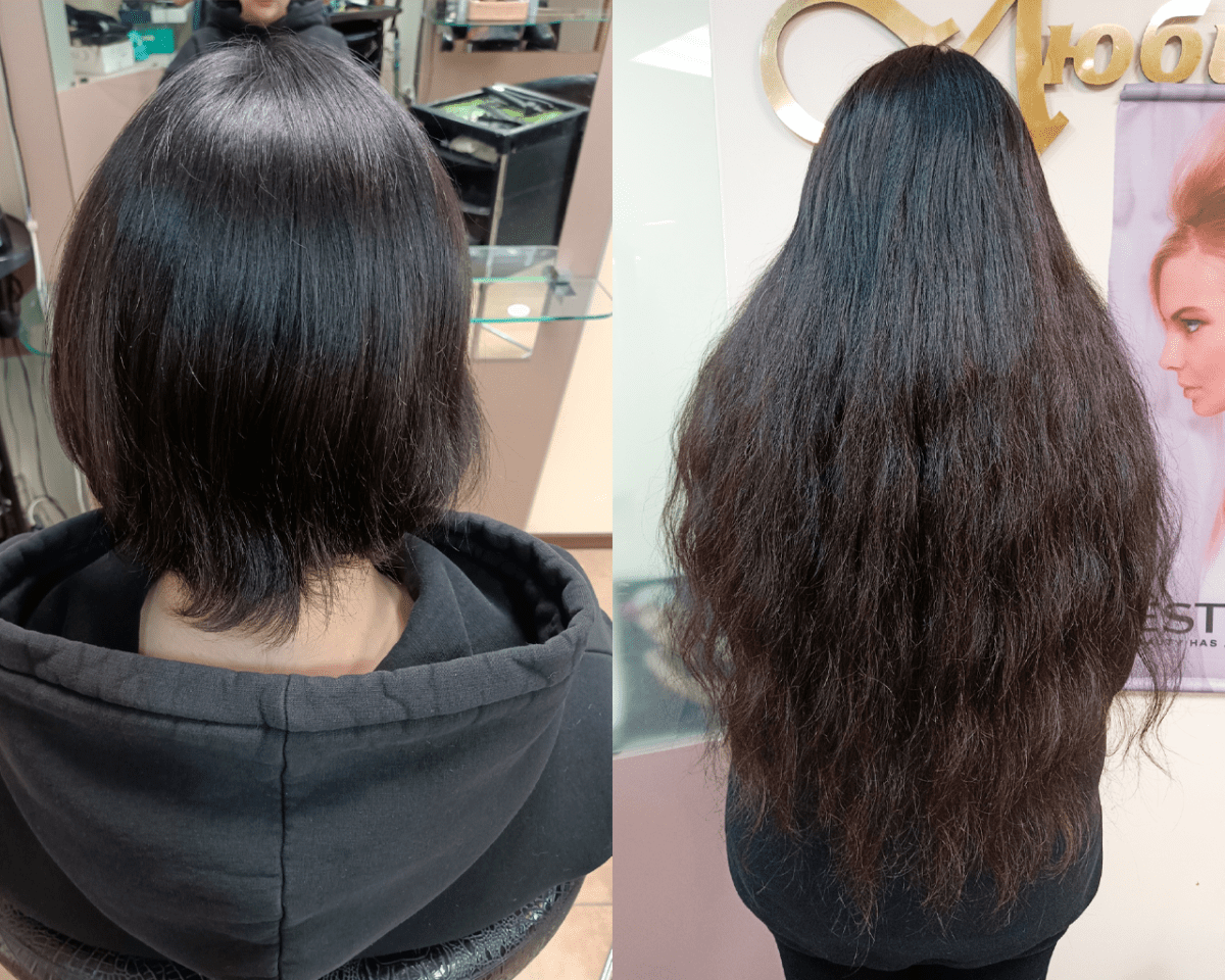 Наращивание волос на каре. Фото до и после