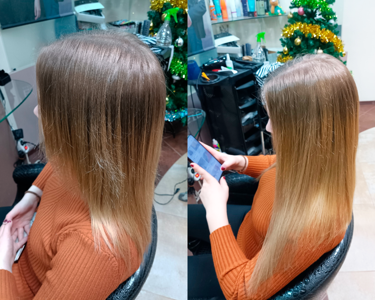 Наращивание русых волос до и после